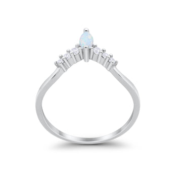 Art Deco Wedding Ring Chevron Midi Band Marquise Lab Created White Opal 925 Sterling Silver